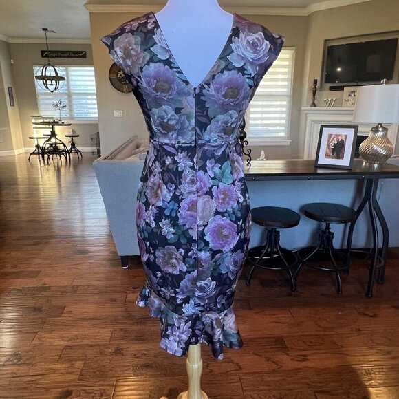 Jessica Simpson Floral Sheath Dress Women's Size Small Fitted Asymmetrical Hem - Picture 6 of 13